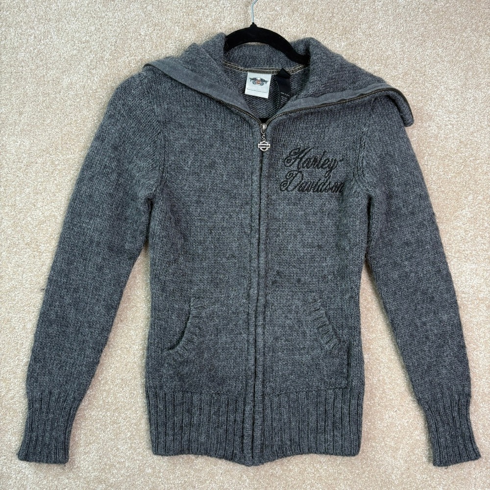 HARLEY DAVIDSON Sweater Women's Small Gray Wool Alpaca Full Zip Motorcycle